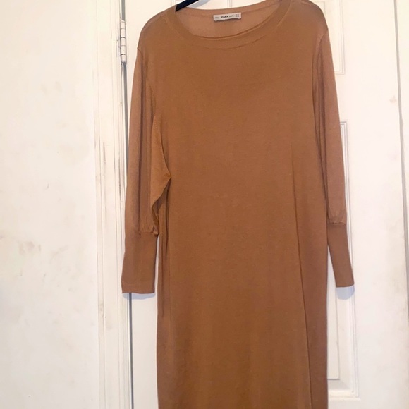 Zara Woman Tan midi three quarter sleeve knit dress size M - Picture 2 of 13